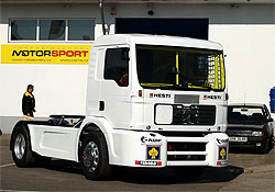 First logos of the partners appeared on Michal Dolk's MAN TG - 410 A truck before the dispatch to the tests